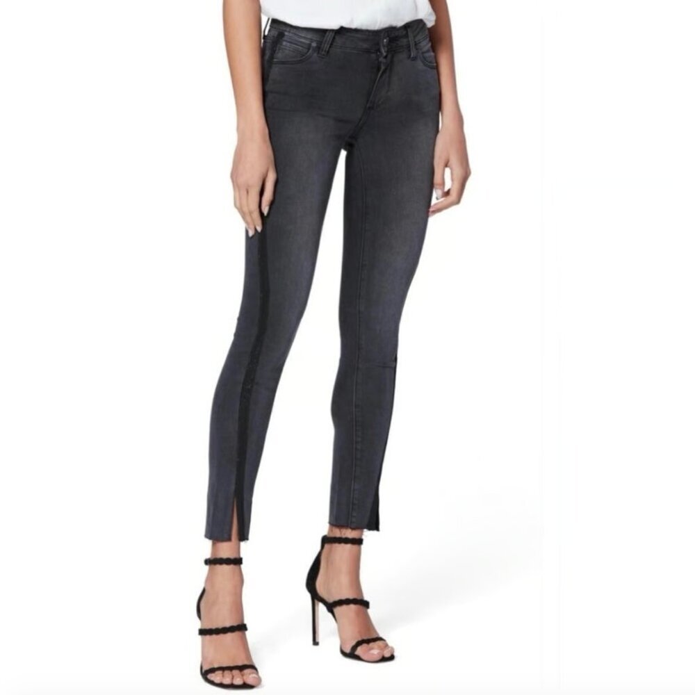 🔷 NWOT PAIGE Black Granite Verdugo Twist Seam Raw Ankle Crop Skinny Jeans